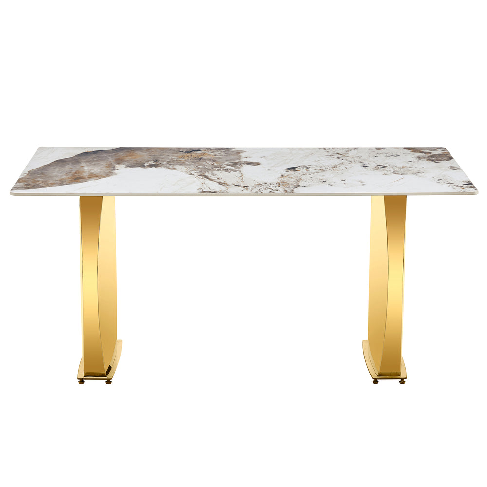 Chic Marble-Top Dining Table with Luxe Gold Legs