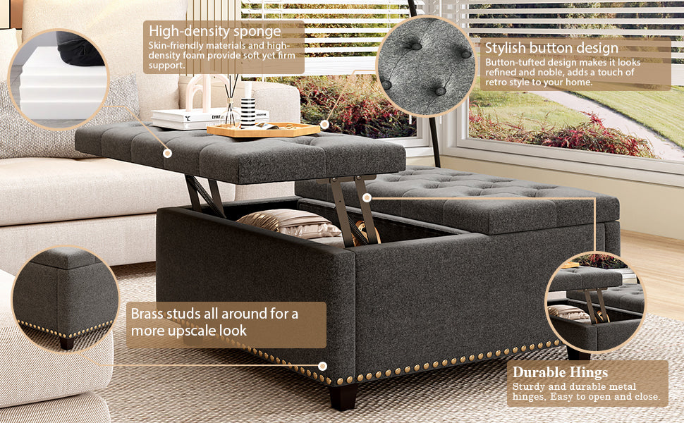 Sleek Storage Ottoman with Chic Nailhead Design