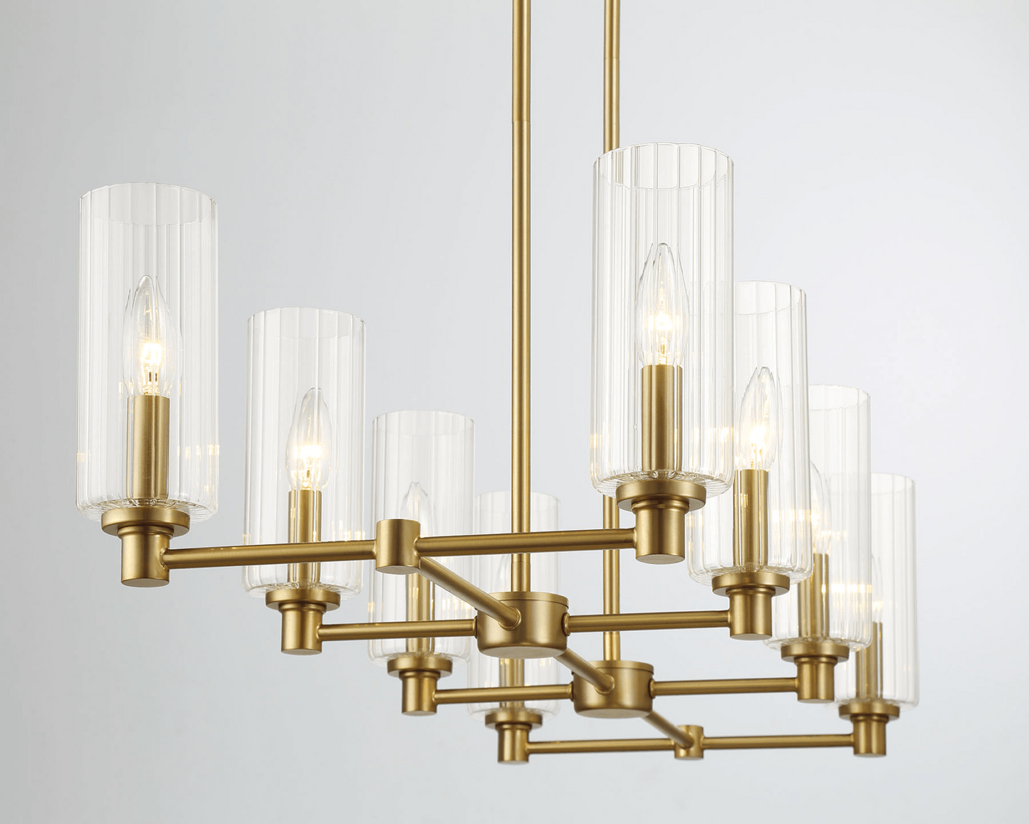 Sleek Satin Brass Island Pendant Light with Ribbed Glass