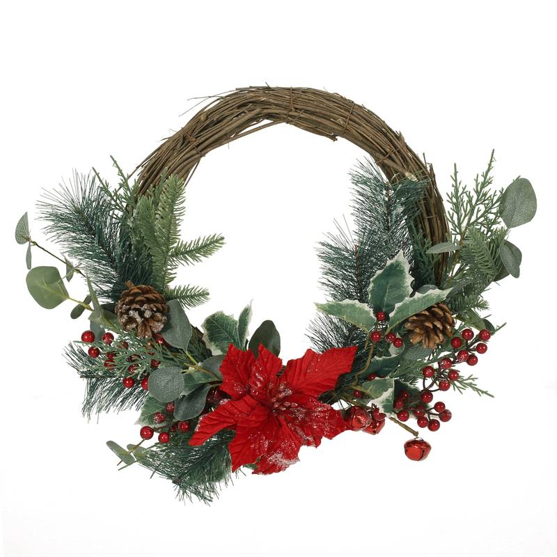 Festive Poinsettia & Eucalyptus Half Wreath