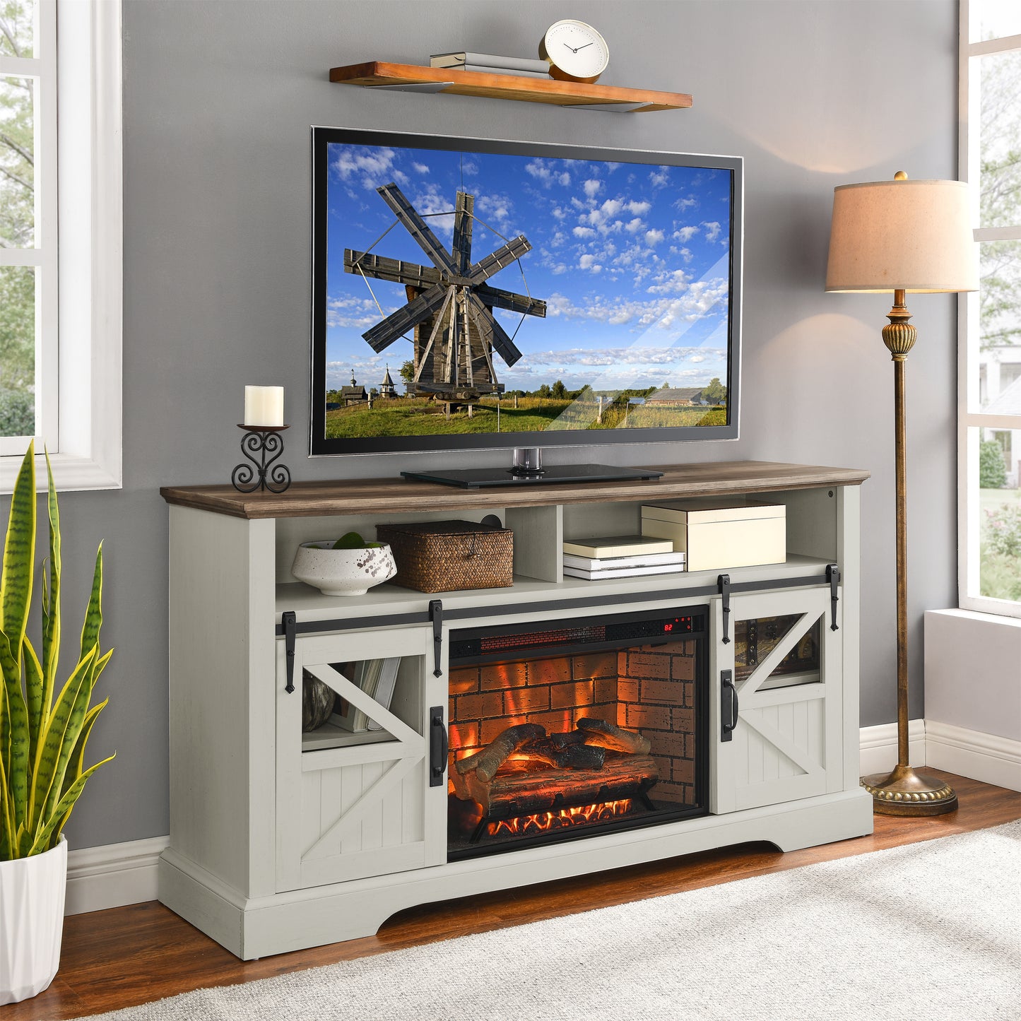 Cozy Touch Electric Fireplace TV Stand - Jasmine White