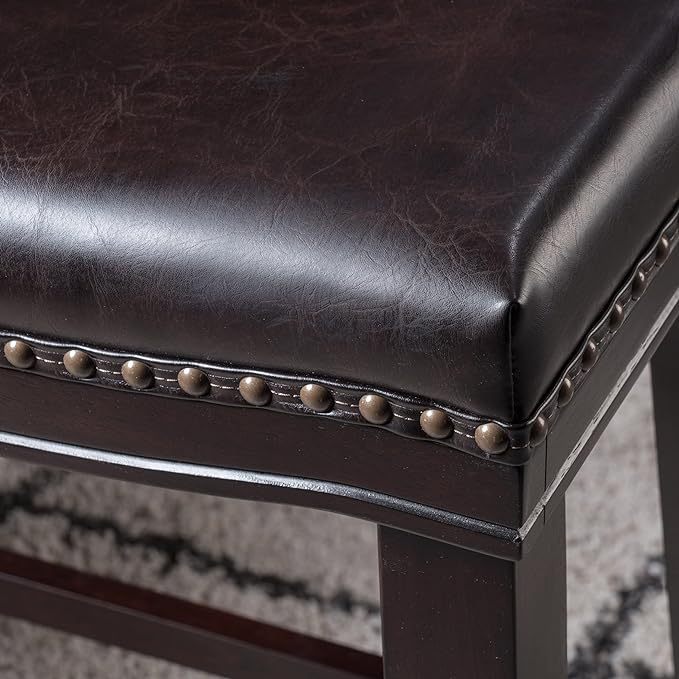 Chic Dark Brown Saddle Counter Stools with Nailhead Detail (Set of 2)