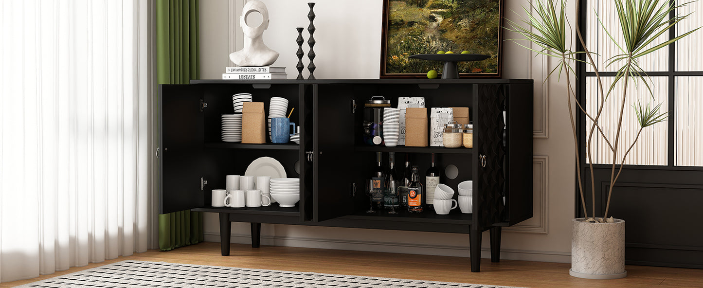 Sleek Black Sideboard with Stylish Curved Doors and Silver Handles