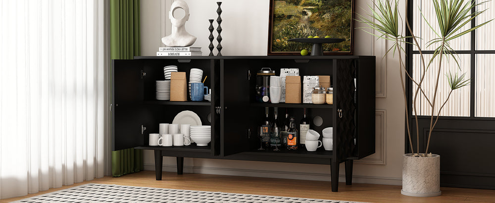 Sleek Black Sideboard with Stylish Curved Doors and Silver Handles