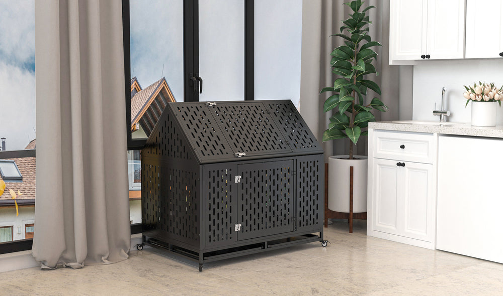 Ultimate Indestructible Dog Crate with Roof & Lockable Wheels