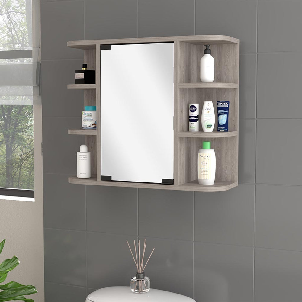 Sleek Reflective Medicine Cabinet with Ample Shelving