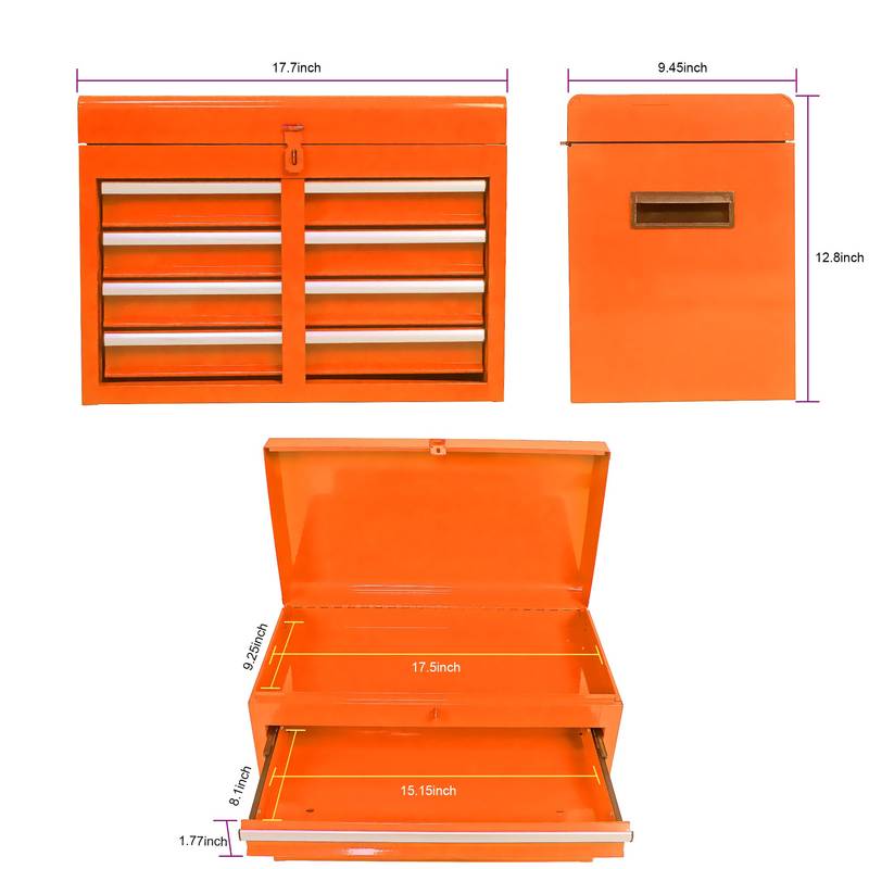 Orange Tool Chest with Detachable Drawers and Adjustable Shelf