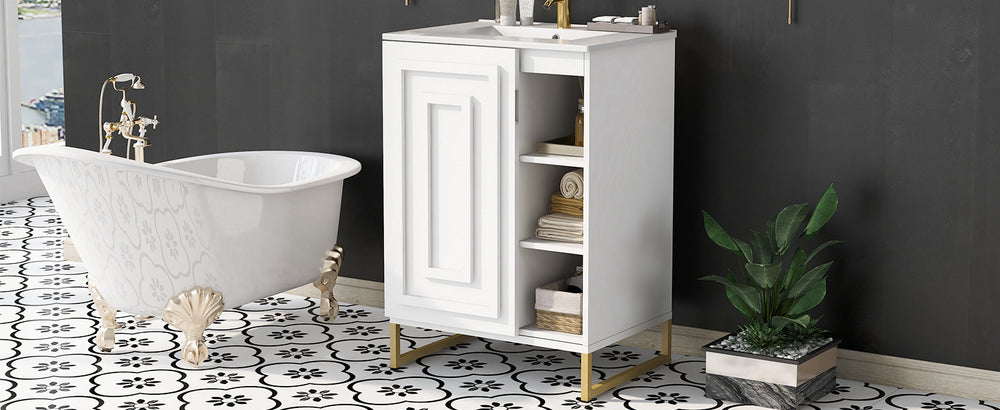 Chic White Bathroom Vanity with Gold Legs