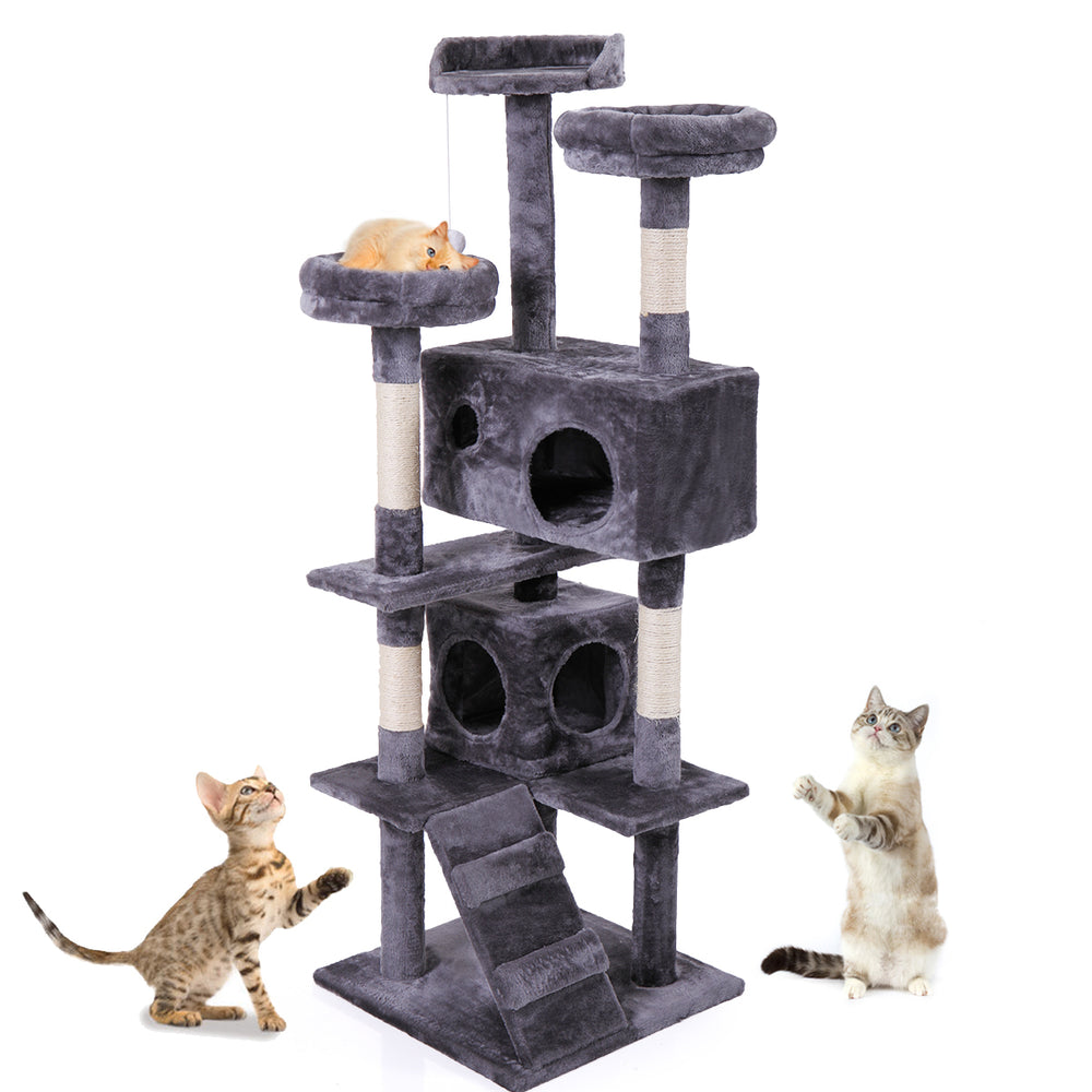 Cozy Cat Haven: Plush Tree with Scratching Ball & Ladders