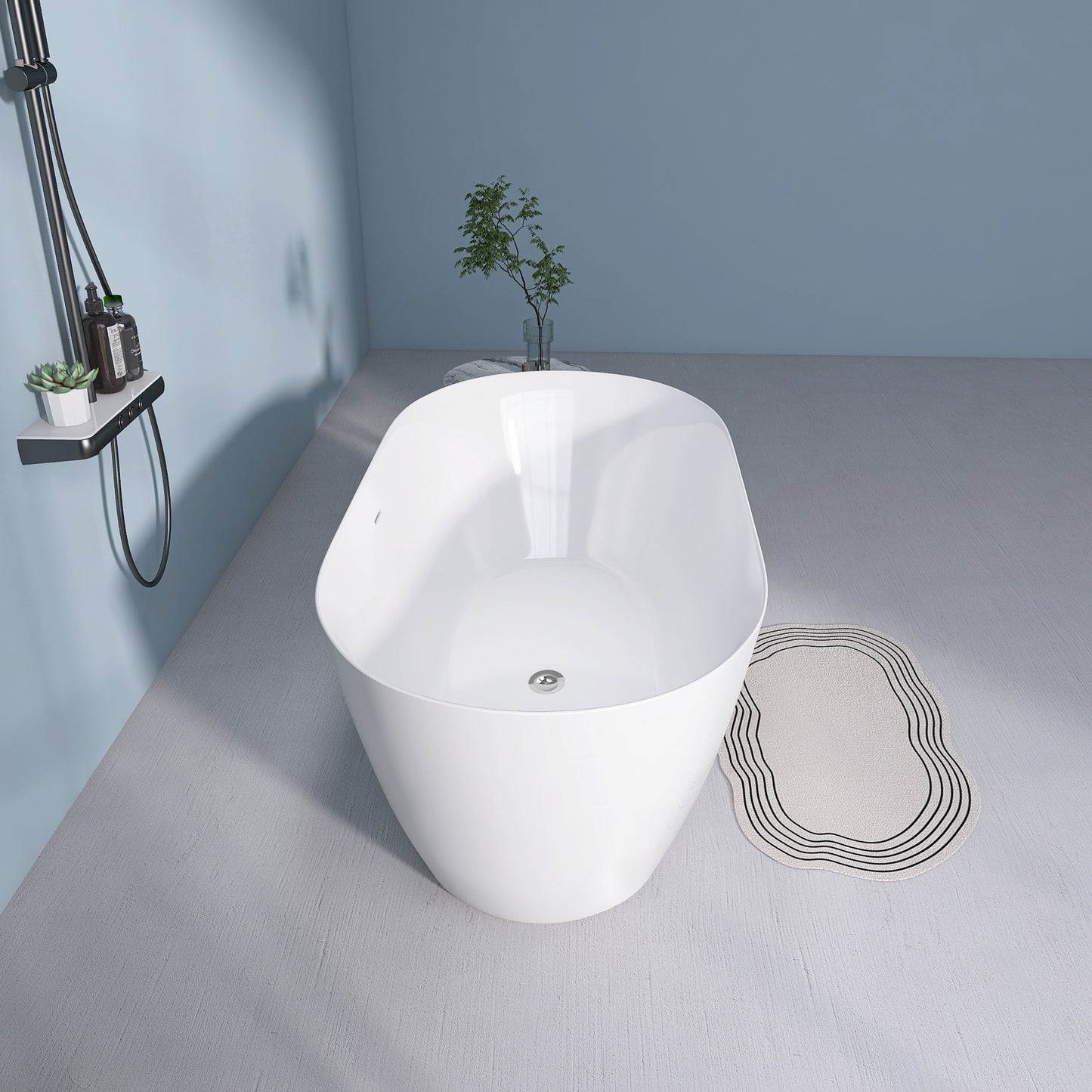 Sleek White Freestanding Soaking Tub with Pop-Up Drain