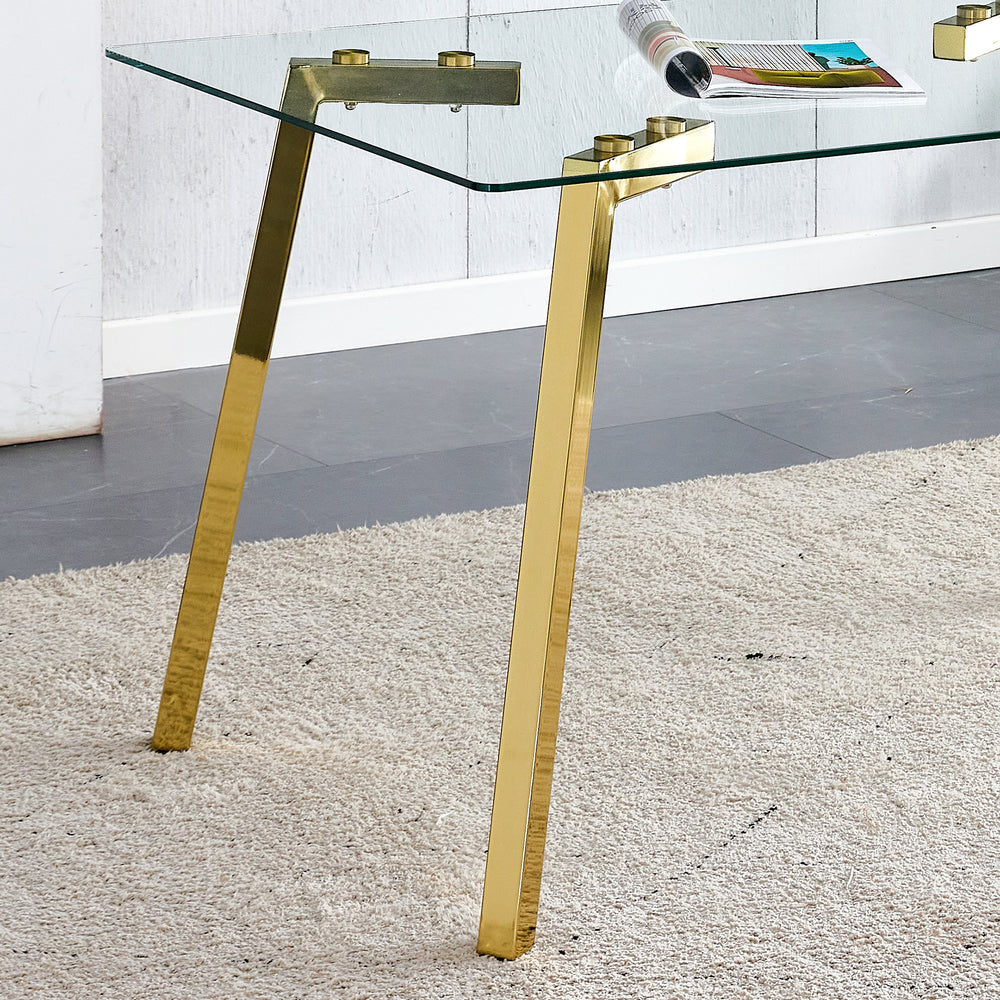 Sleek Gold-Trim Glass Dining Table