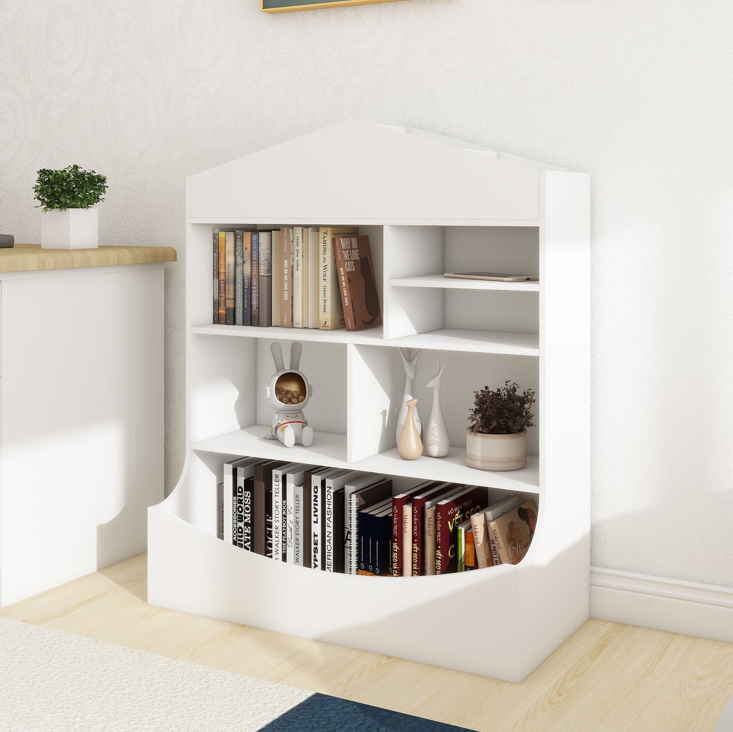 Versatile 7-Shelf White Bookcase