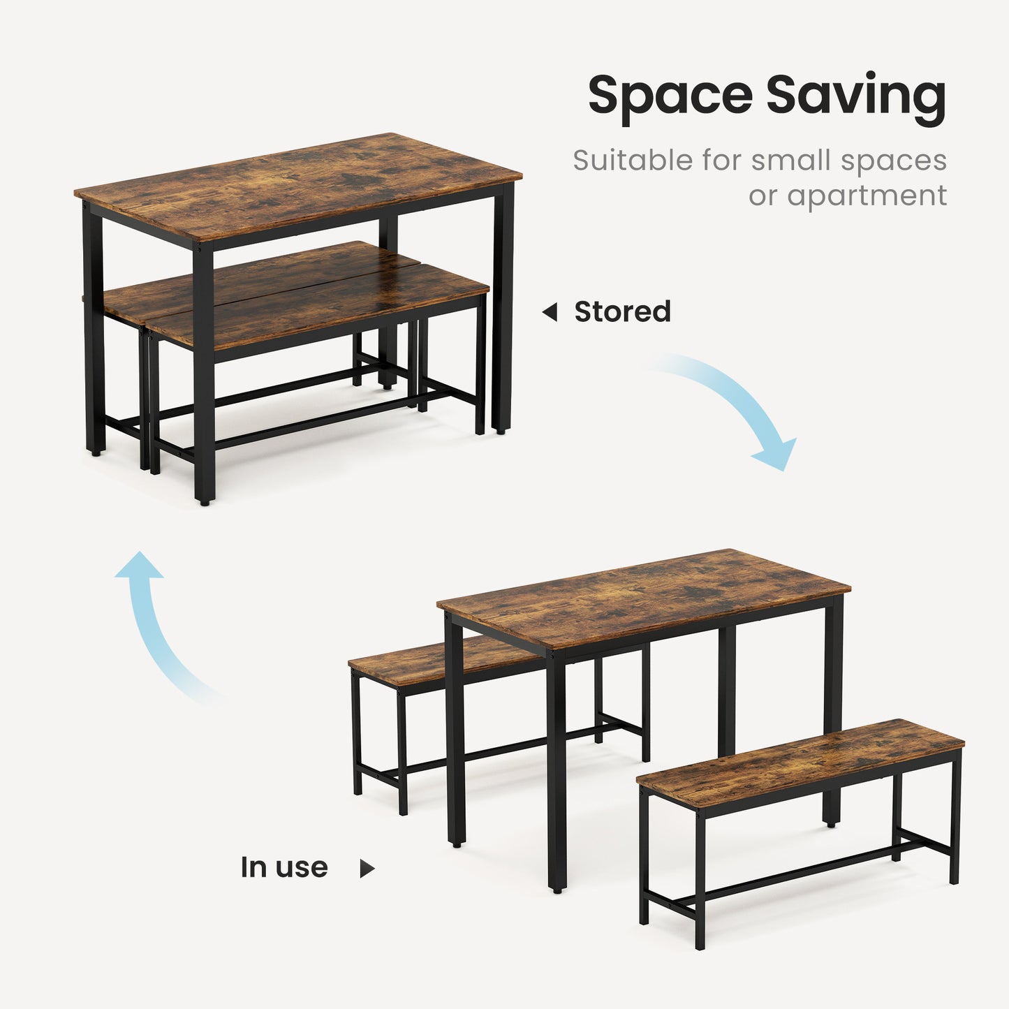 Rustic Bistro Dining Set with Benches