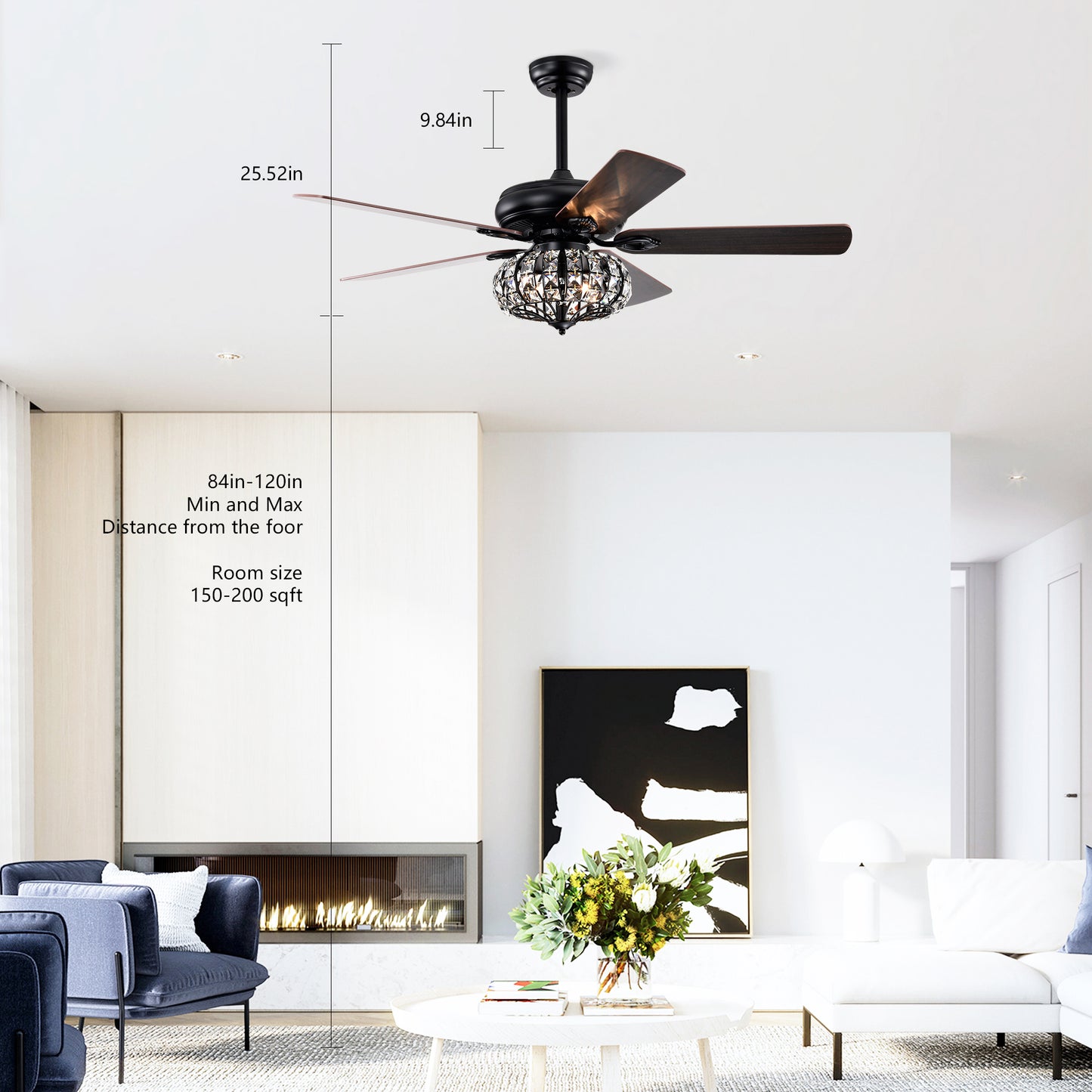 Chic Crystal Ceiling Fan with Remote Control