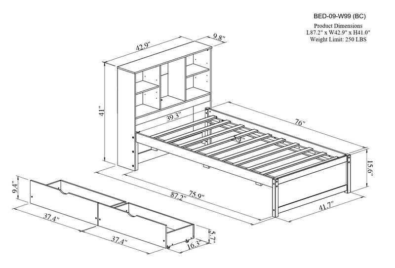 Cozy Grey Twin Bed with USB Charging & Storage Headboard