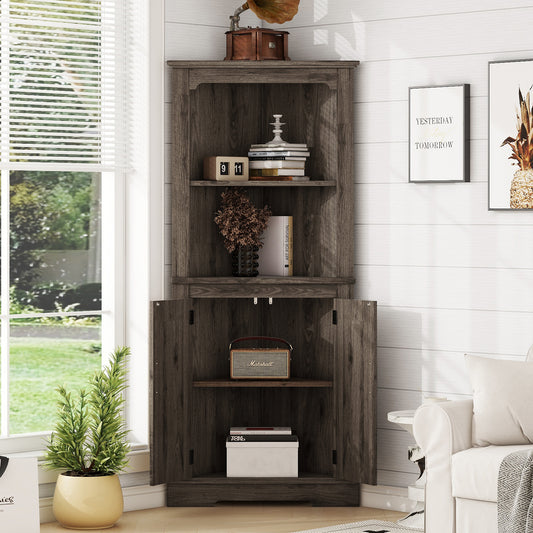 Chic Dark Walnut Corner Cabinet