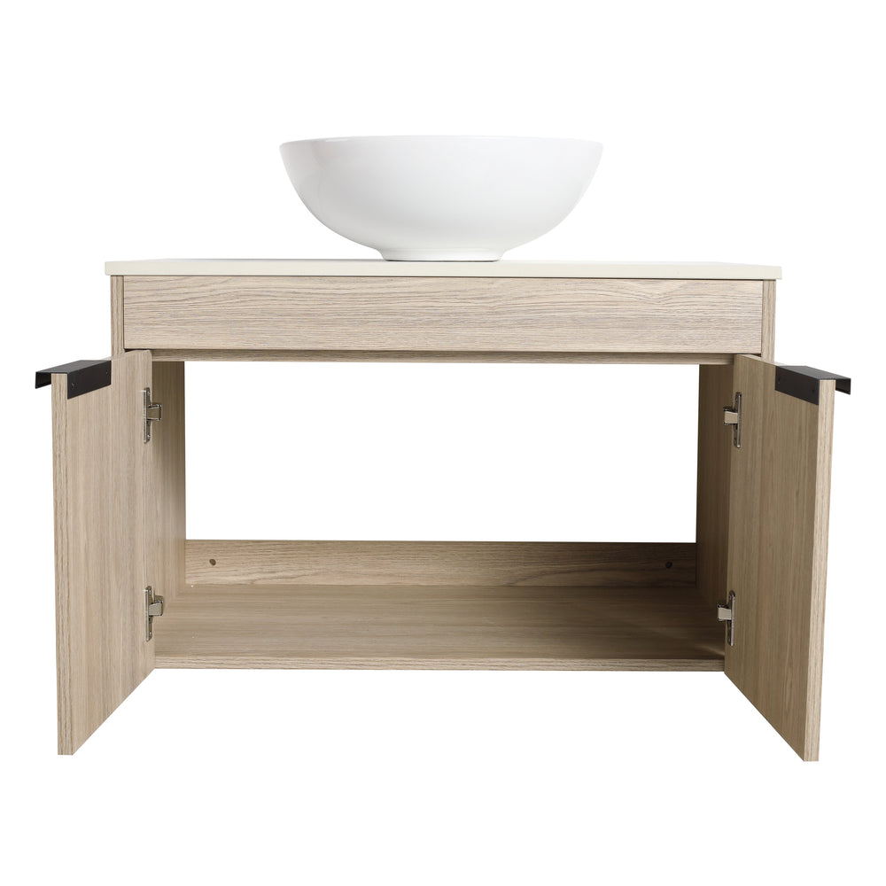 Sleek Oak Wall-Mounted Float Vanity with Ceramic Basin