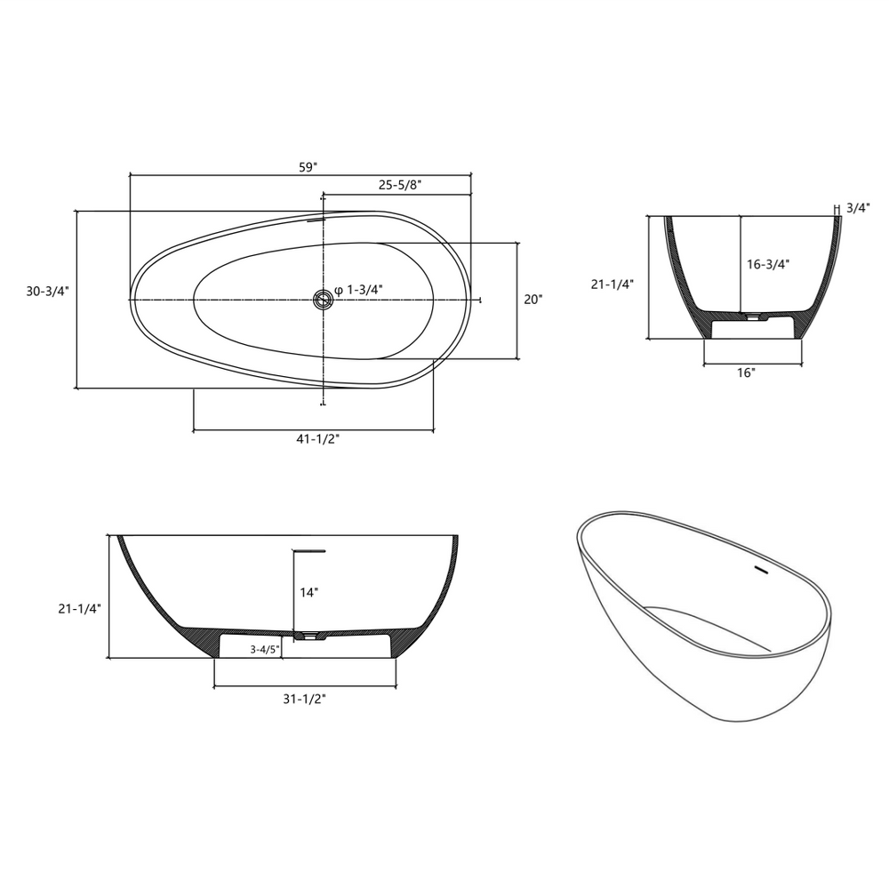 Luxury Soaking Tub in Matte White