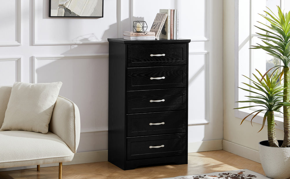 Sleek Black 5-Tier Dresser - Stylish Storage for Any Room