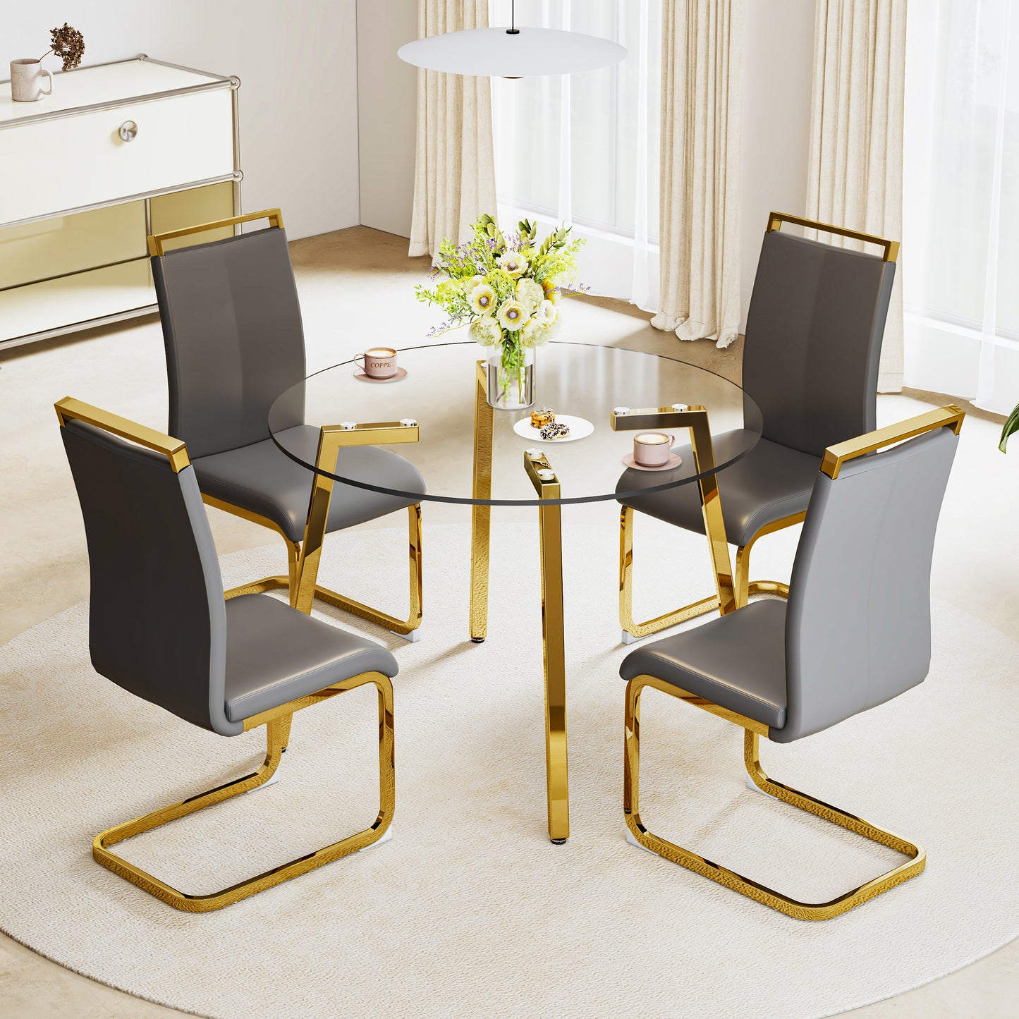 Chic Glass Round Table with Golden Legs