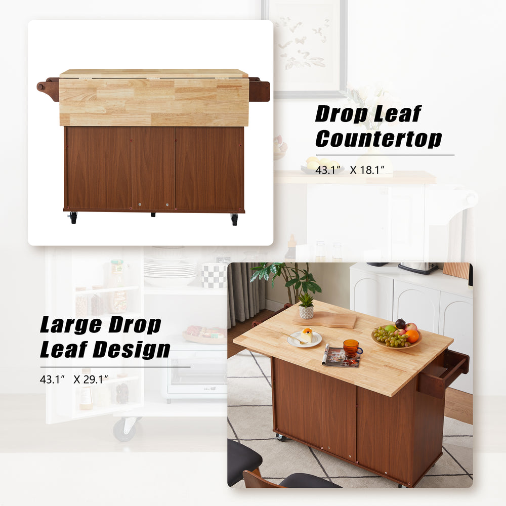 Rolling Retro Kitchen Island with Drop Leaf and Storage