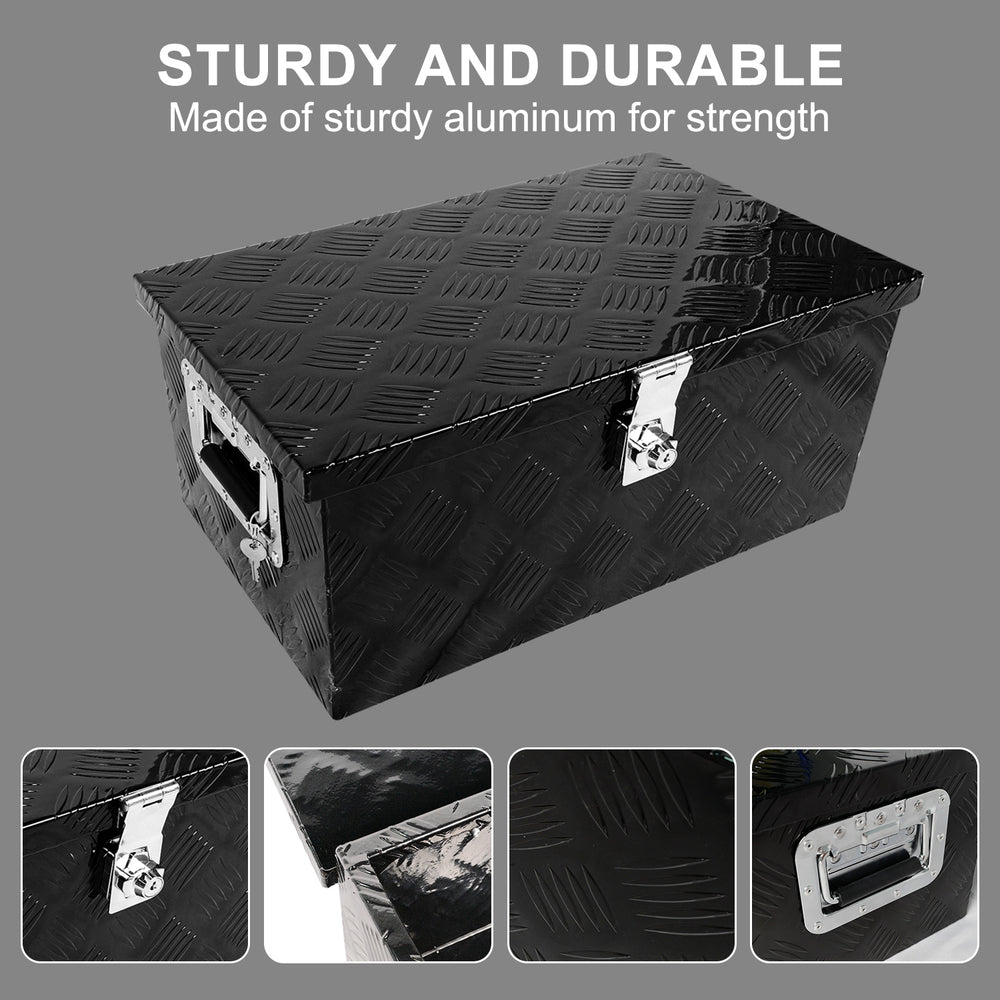 Sturdy Black Aluminum Truck Tool Box with Lock and Handle