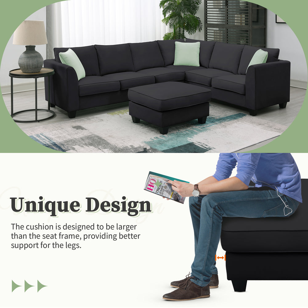 Cozy L-Shaped Modular Sofa Set with Ottoman and Pillows