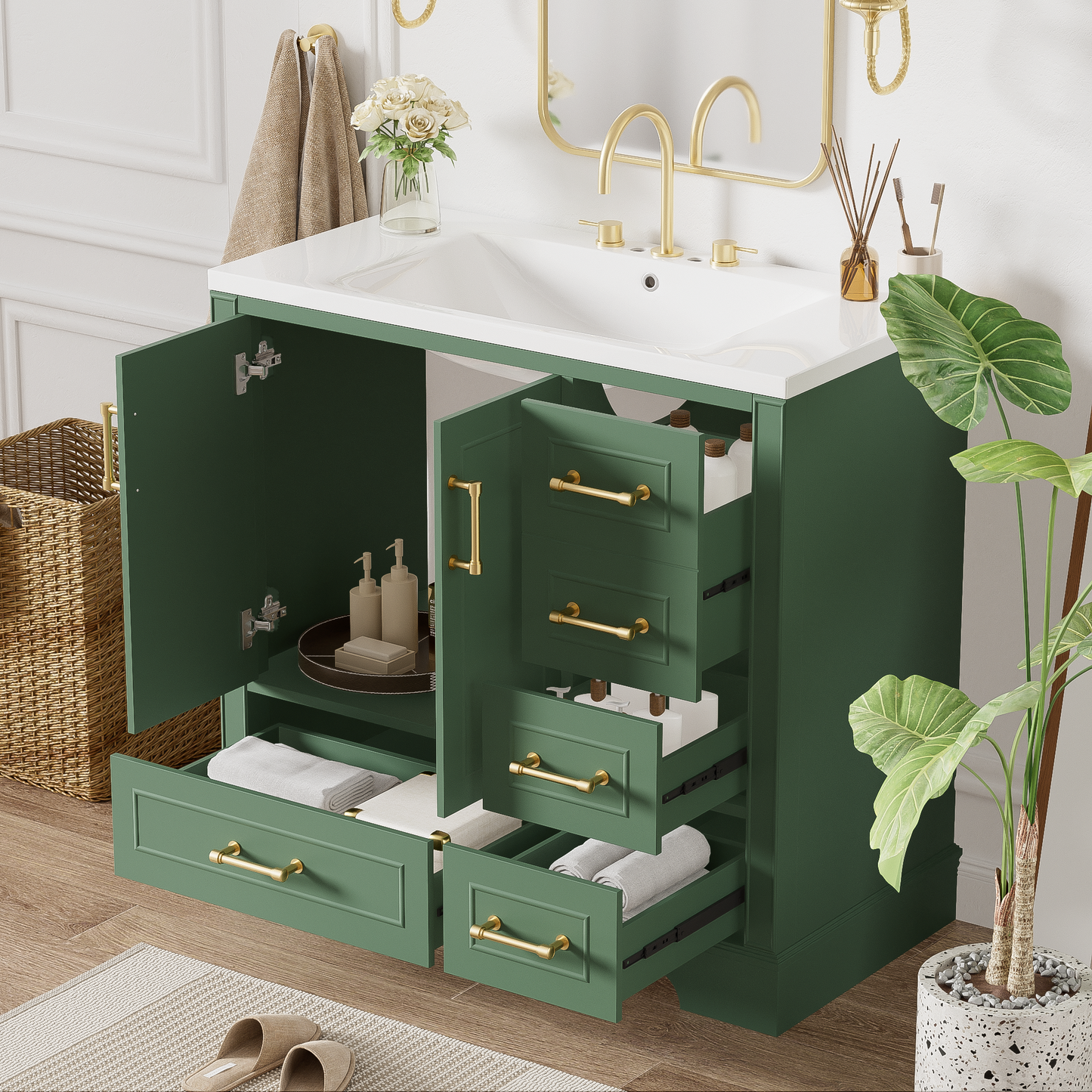 Charming Green Bathroom Vanity Set with Resin Sink