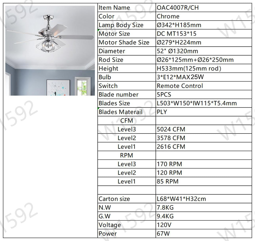 Crystal Breeze Ceiling Fan with Remote