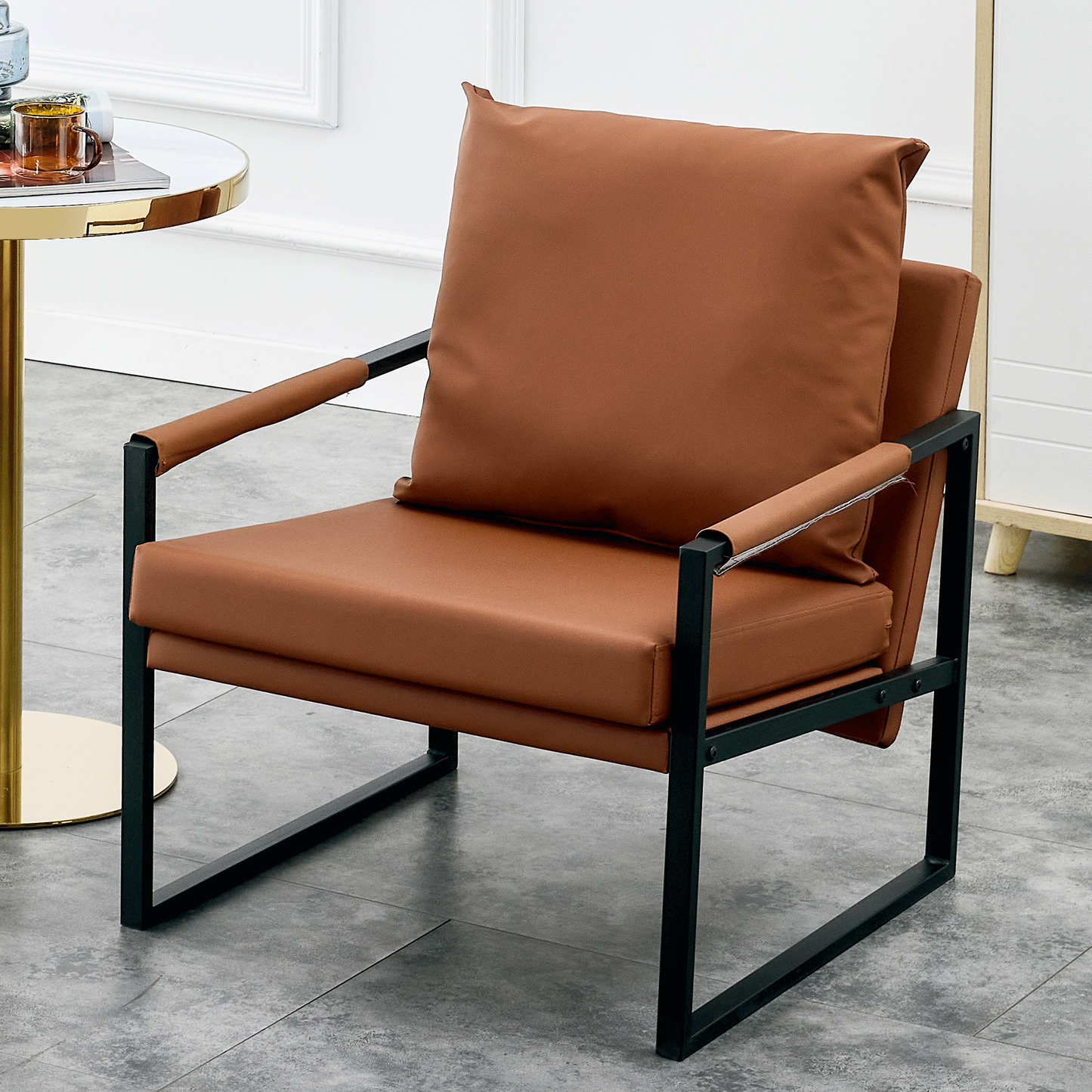 Chic Mid-Century PU Leather Armchair