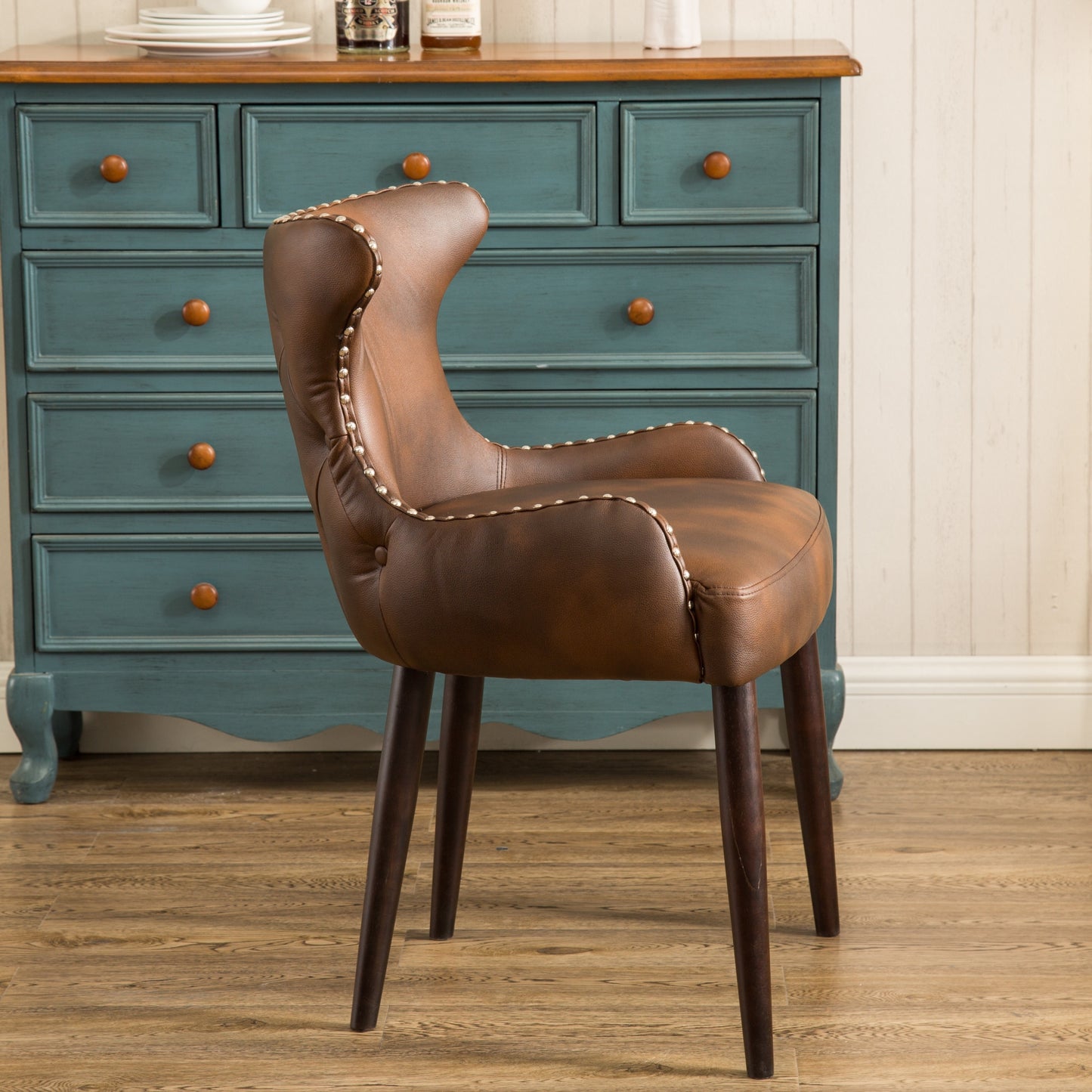 Cozy Brown Barrel Chair with Chic Button Back