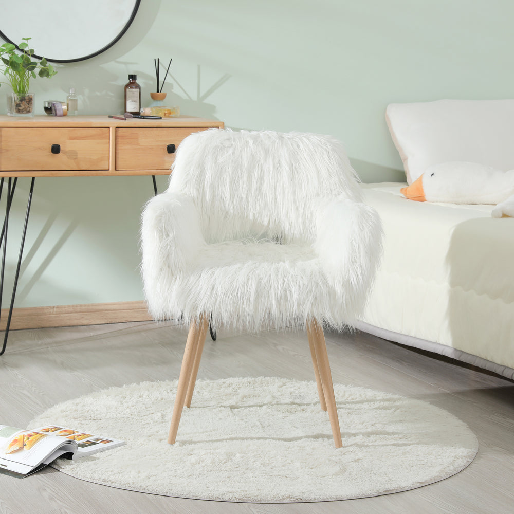 Chic White Faux Fur Makeup Chair with Metal Legs