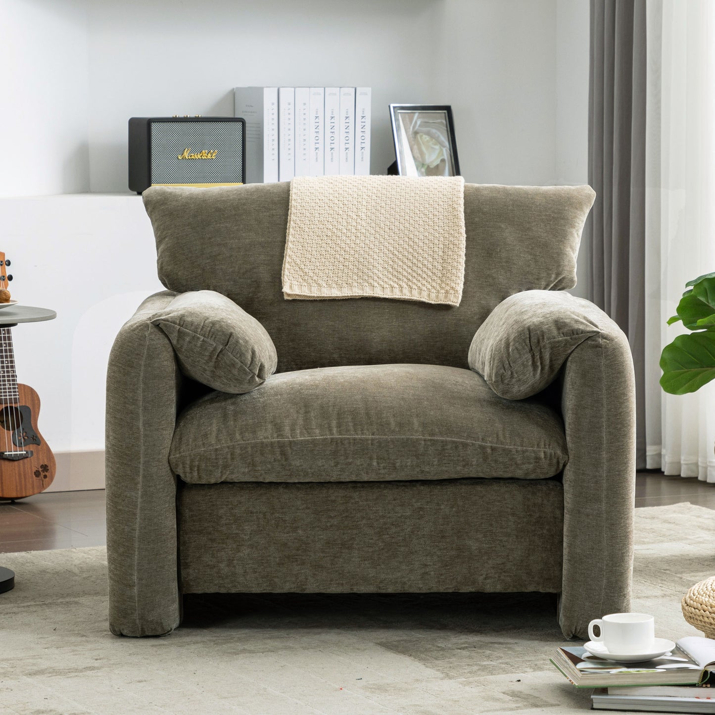 Cozy Green Chenille Lounge Chair