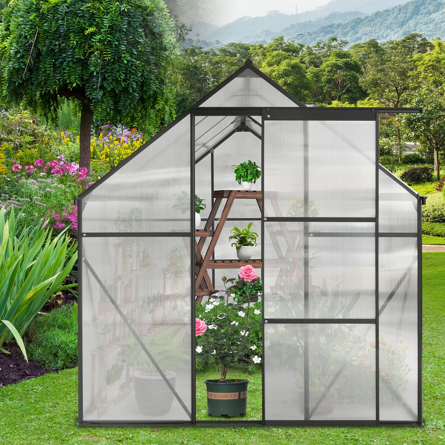 All-Season Walk-In Polycarbonate Greenhouse with Heavy-Duty Base