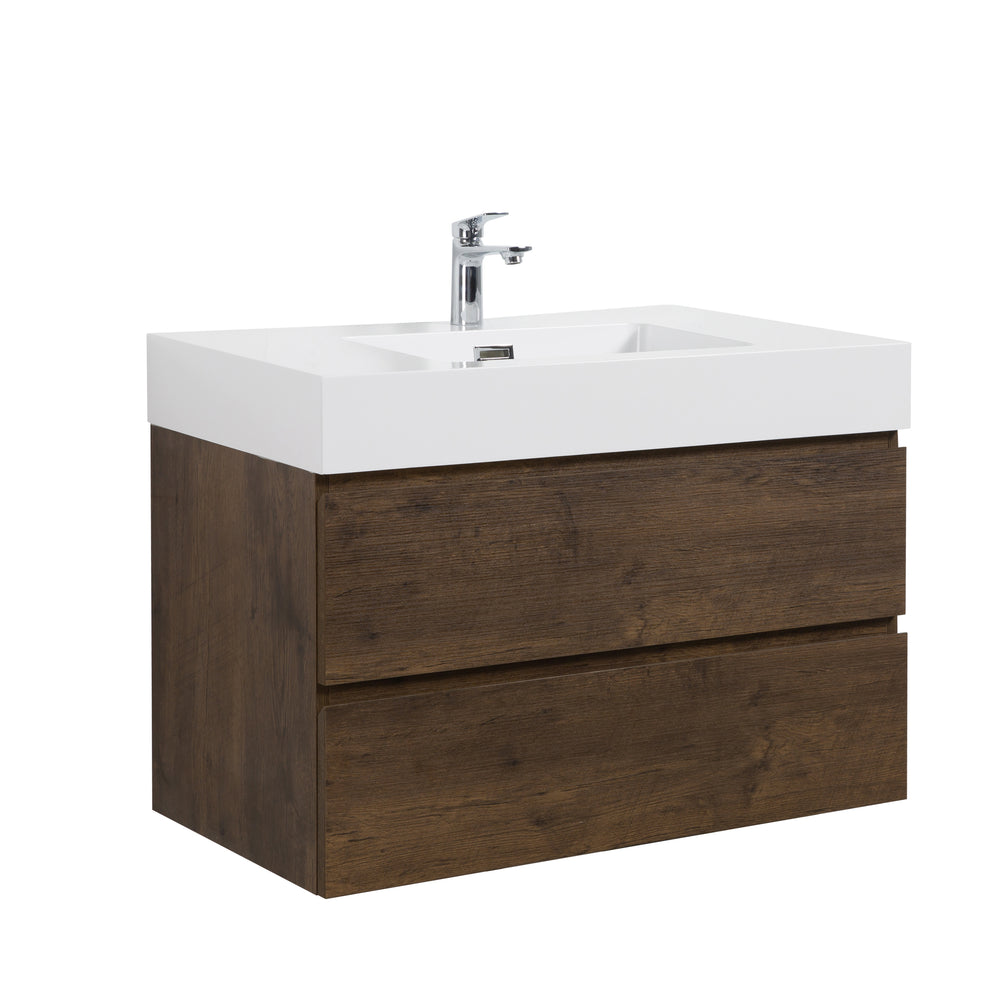 Walnut Wall-Mounted Vanity with Sleek Sink and Ample Storage