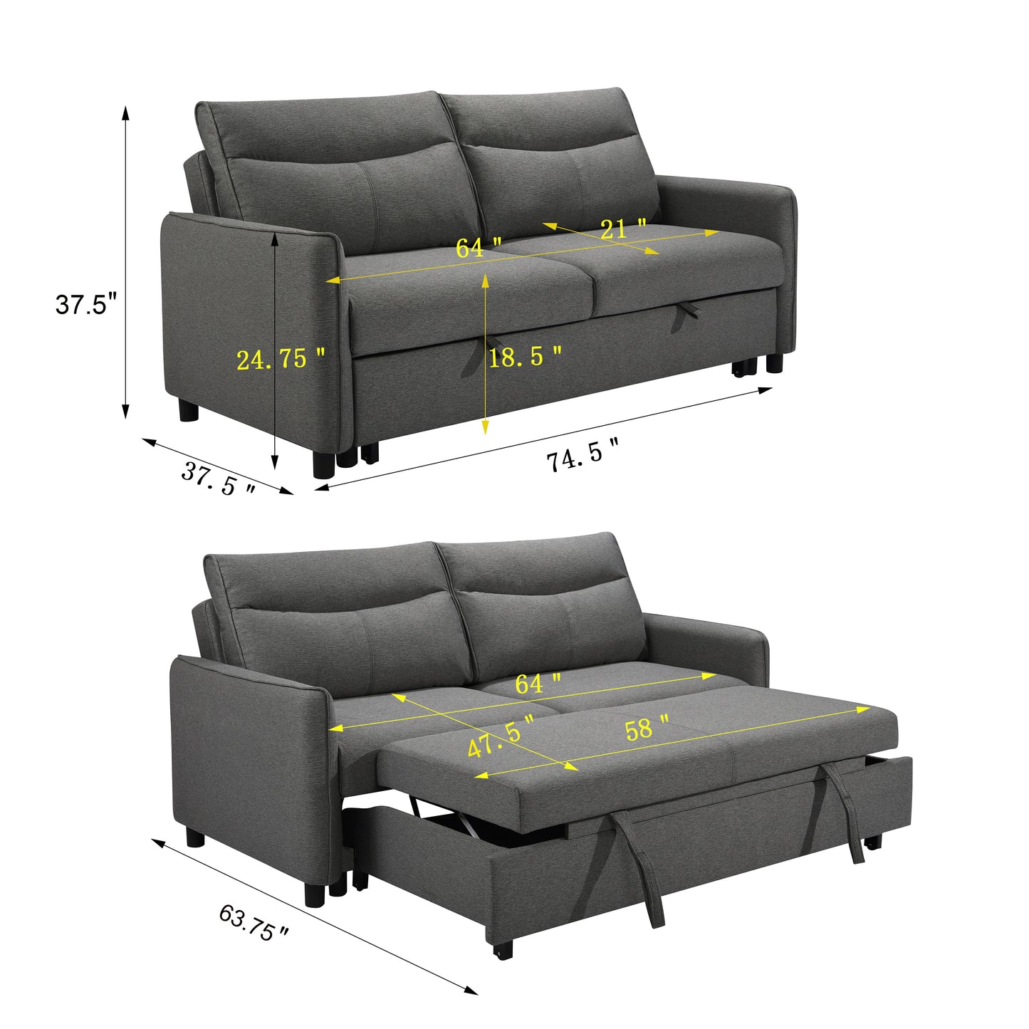 Versatile Grey Sleeper Sofa Loveseat