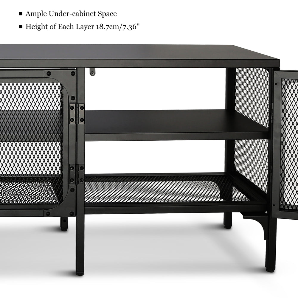 Sleek Metal TV Stand with Stylish Mesh Doors and Ample Storage