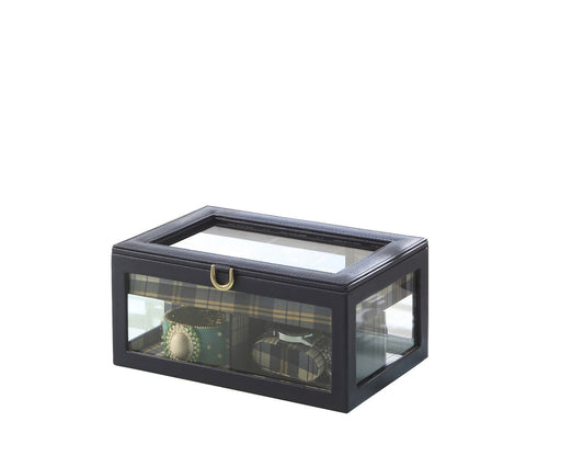 Chic Blue Glass & Leather Jewelry Box