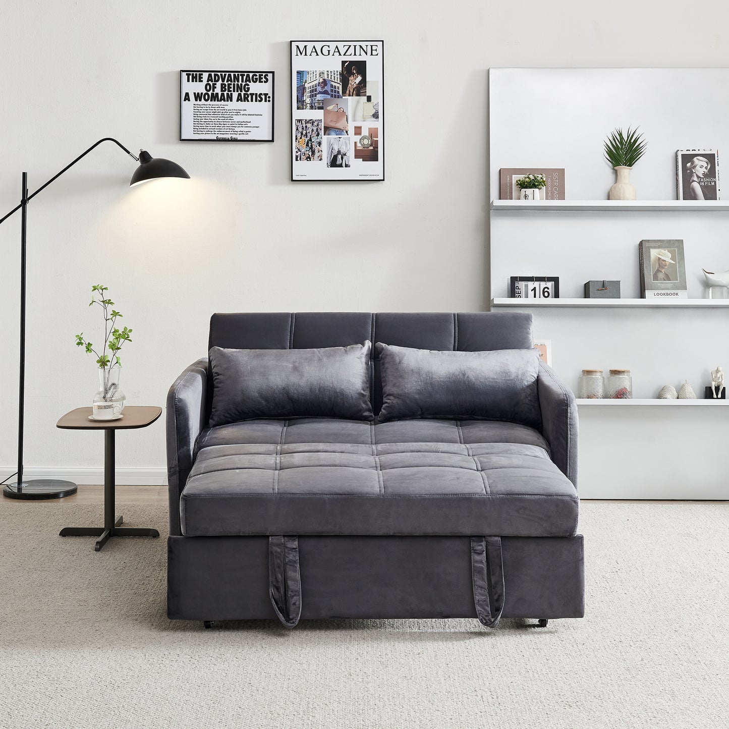 Cozy Twin Grey Velvet Sofa Bed