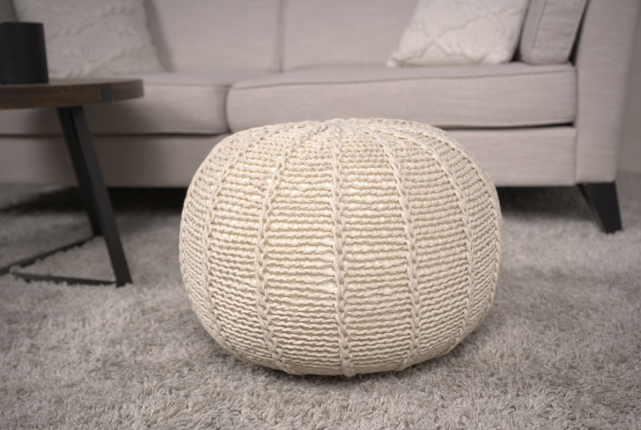 Snug Beige Knitted Pouf