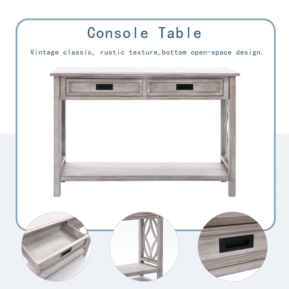 Chic Whitewashed Console Table with Drawers