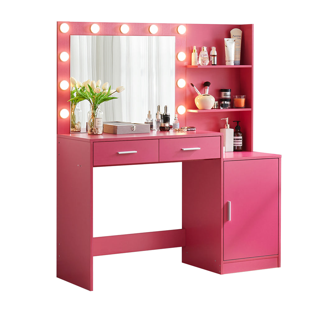 Glamorous Pink Vanity with Mirror & Lights