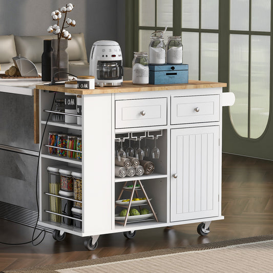 Versatile Kitchen Island with Power Outlet and Wine Rack