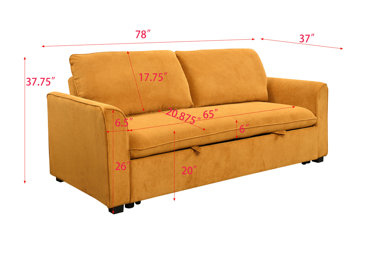 Stylish 3-in-1 Sleeper Sofa Bed - Cozy Convertible Loveseat in Yellow