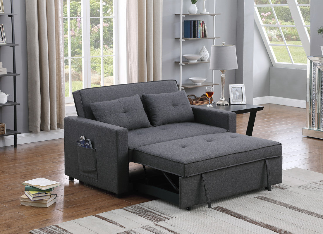 Cozy Convertible Gray Loveseat with Pocket