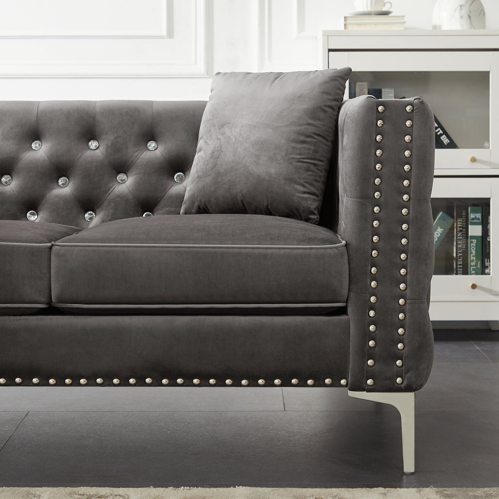 Glam Velvet Sofa with Jeweled Accents