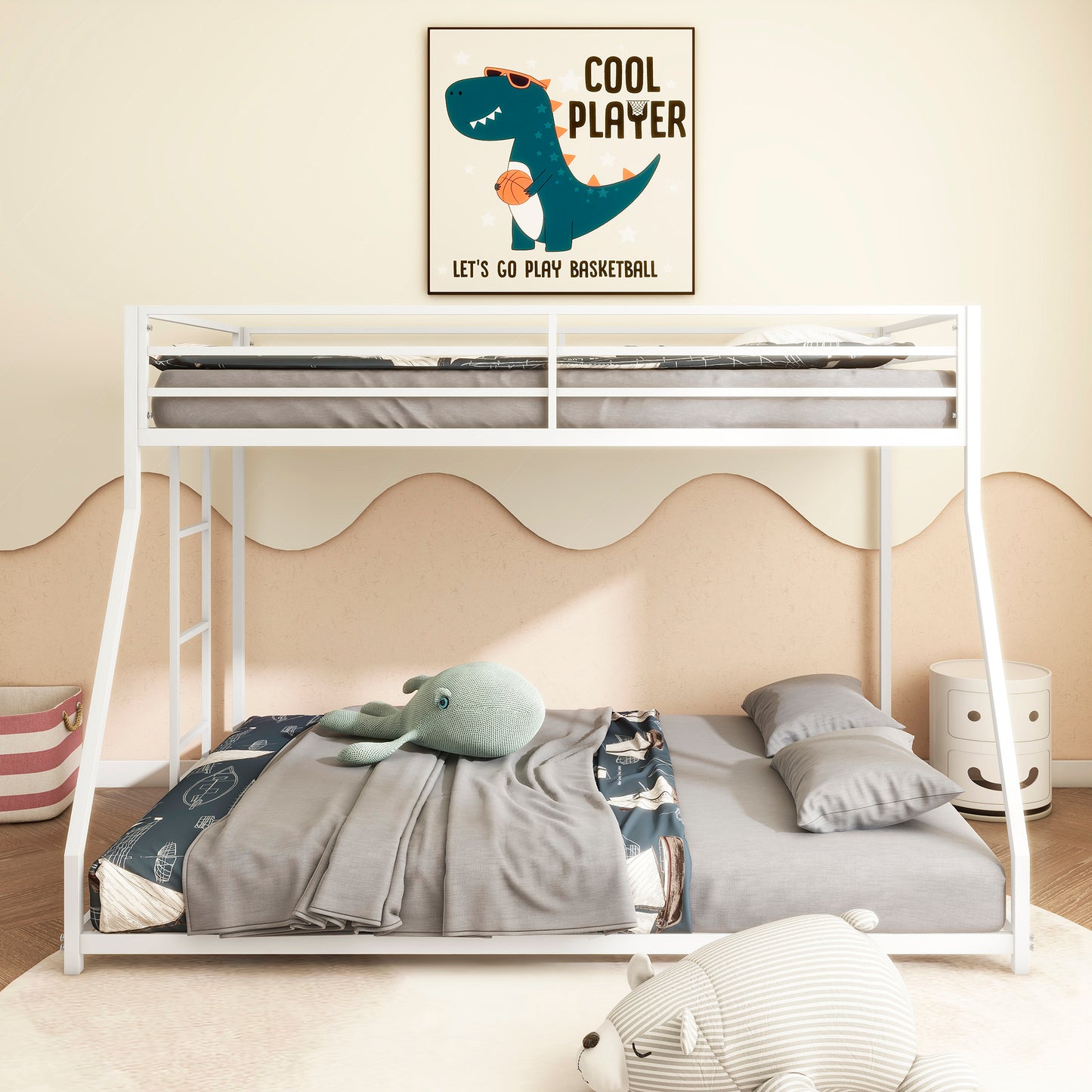 Cozy Climb Metal Bunk Bed - Twin over Full in White