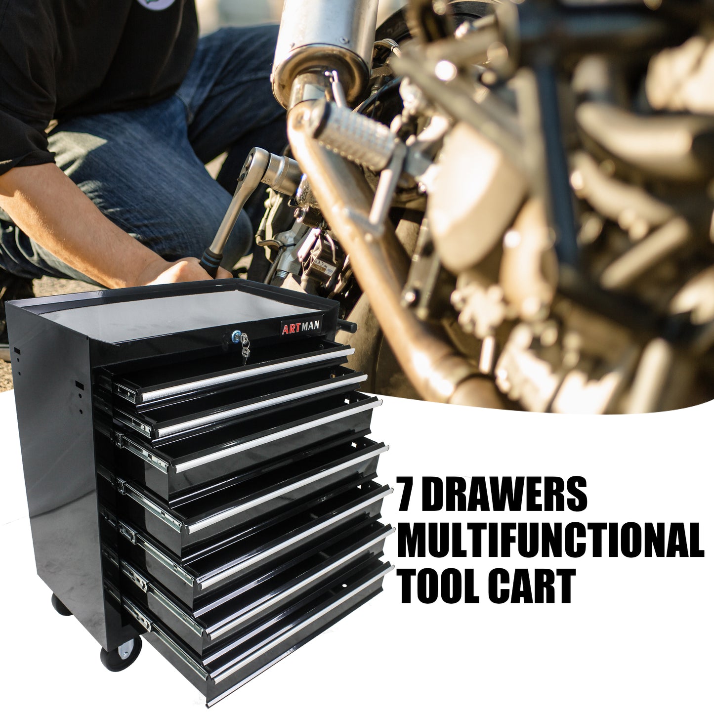 Rolling Tool Cart with Seven Drawers