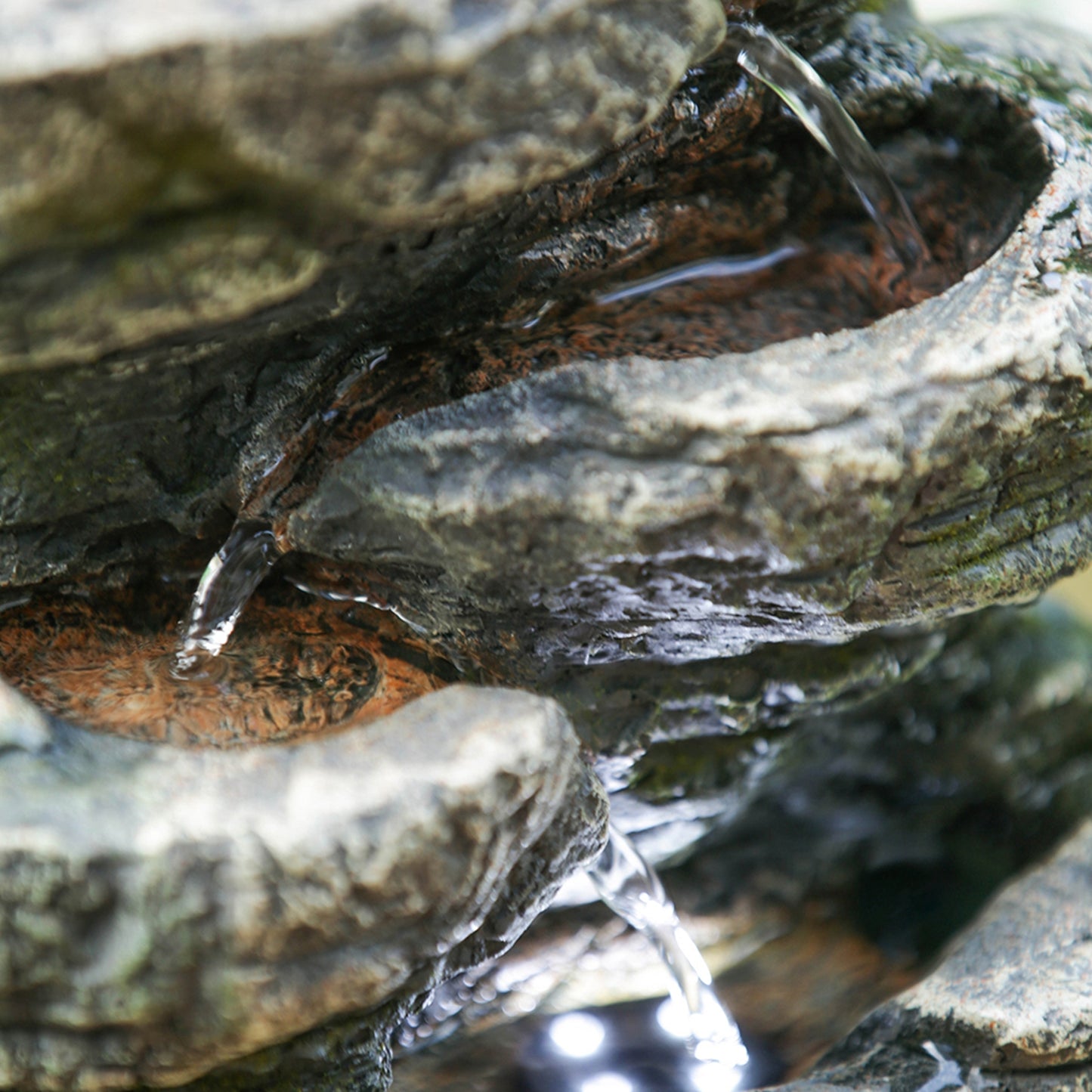 Serene Cascade: Gray Stone-Look Tabletop Fountain with LED Glow