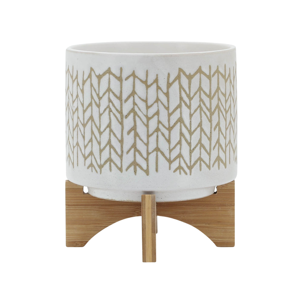 Stylish Chevron Planter with Stand - Sandstone